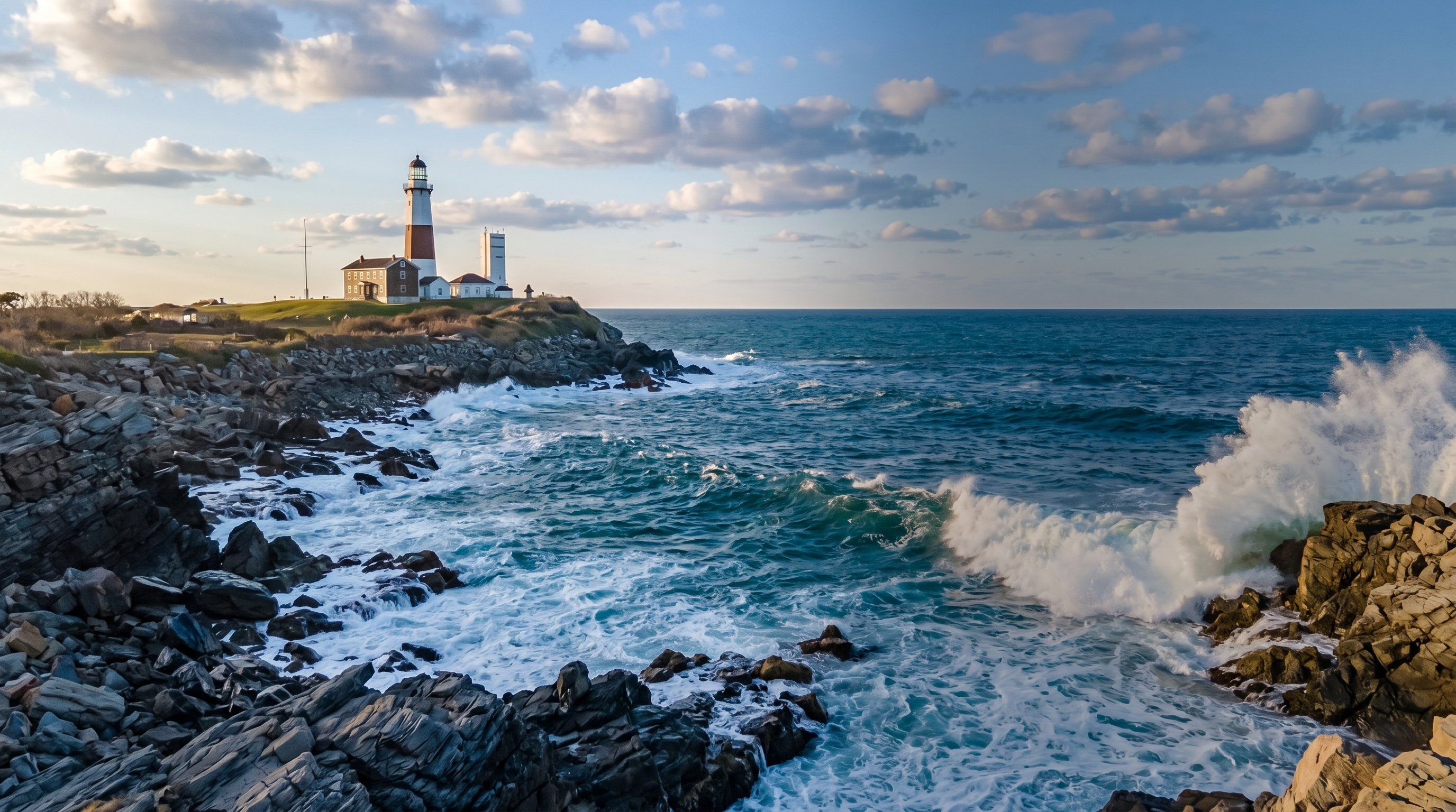 Montauk Point Lighthouse over crashing surf